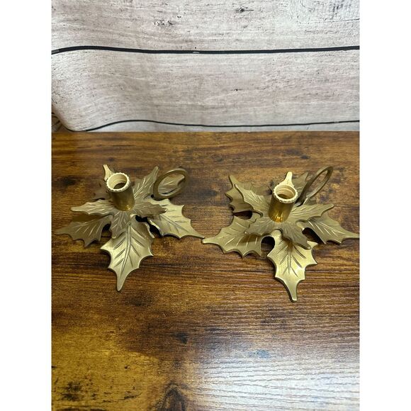 Set of 2 Vintage Leafy Solid Brass Candle Holders/‎ made in India Candle Holders - Picture 1 of 6